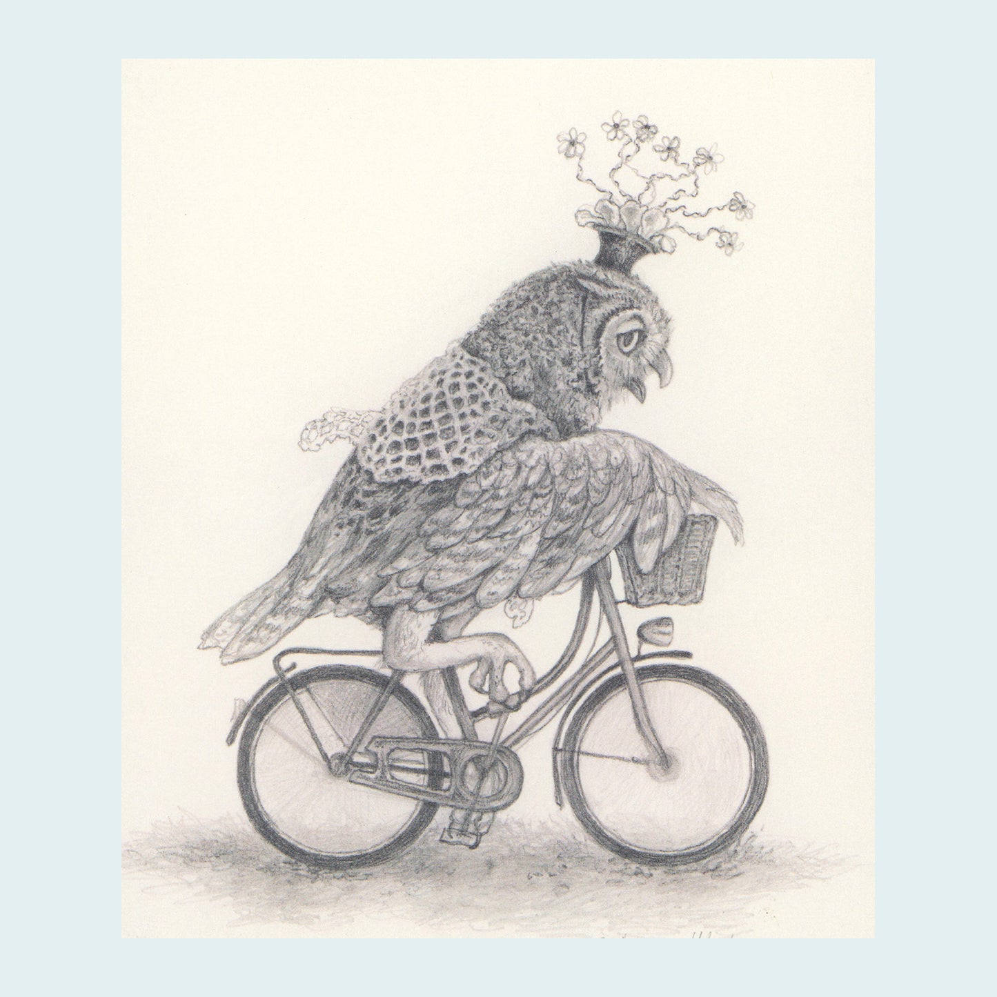 Owl Riding a Bike limited edition print